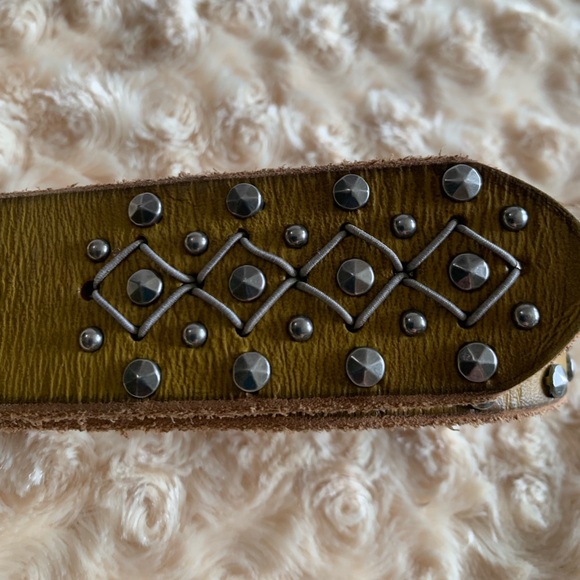 COWBOY B BELT Studded Mustard Leather Western Boho Belt Size M main image 6